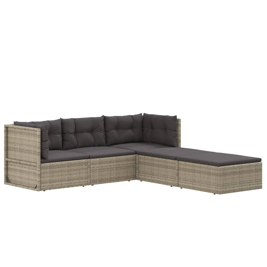 5 Piece Patio Lounge Set with Cushions Gray Poly Rattan