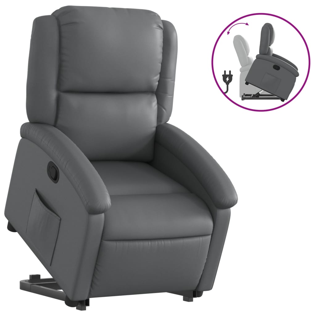 Stand up Recliner Chair Gray Faux Leather