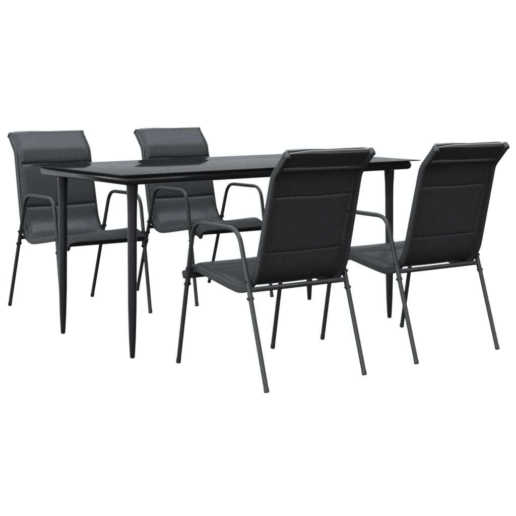 5 Piece Patio Dining Set Black Steel and Textilene