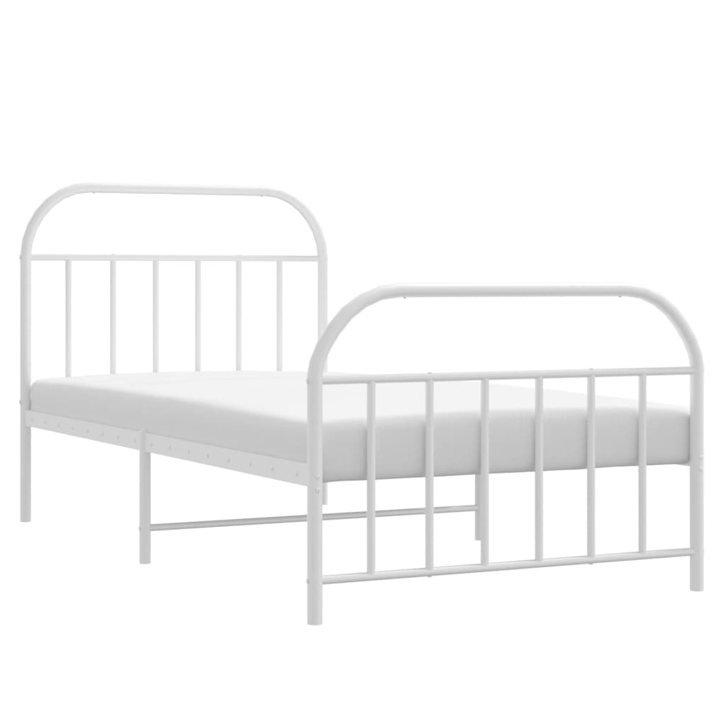 Metal Bed Frame without Mattress with Footboard White 39.4"x74.8"