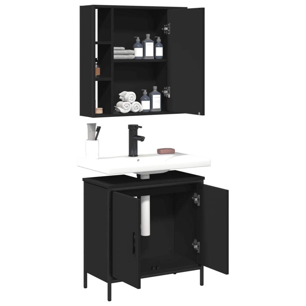 2 Piece Bathroom Furniture Set Black Engineered Wood