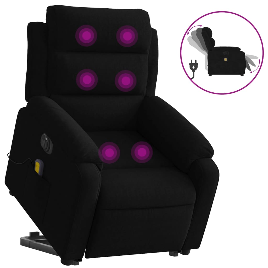 Electric Stand up Massage Recliner Chair Black Velvet