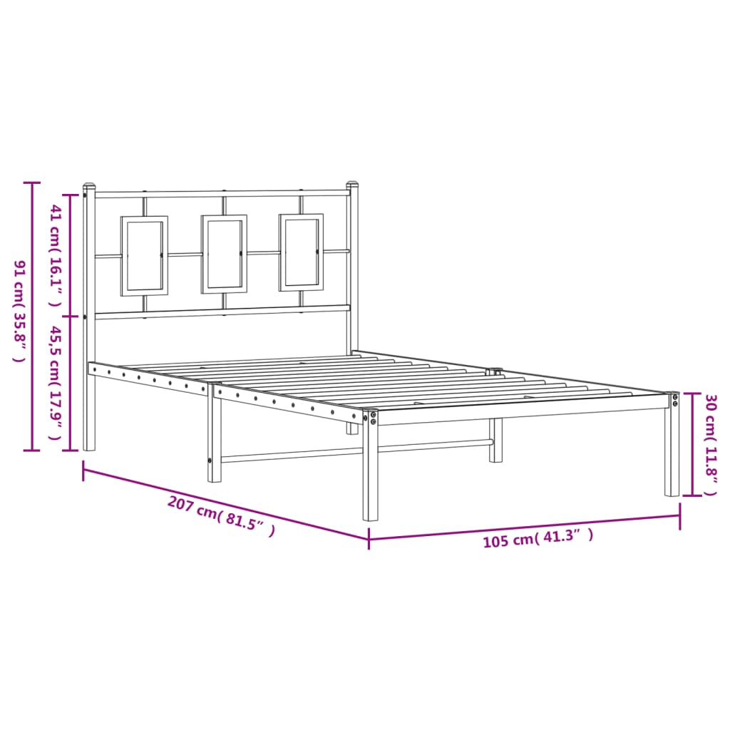 Metal Bed Frame without Mattress with Headboard Black 39.4"x78.7"