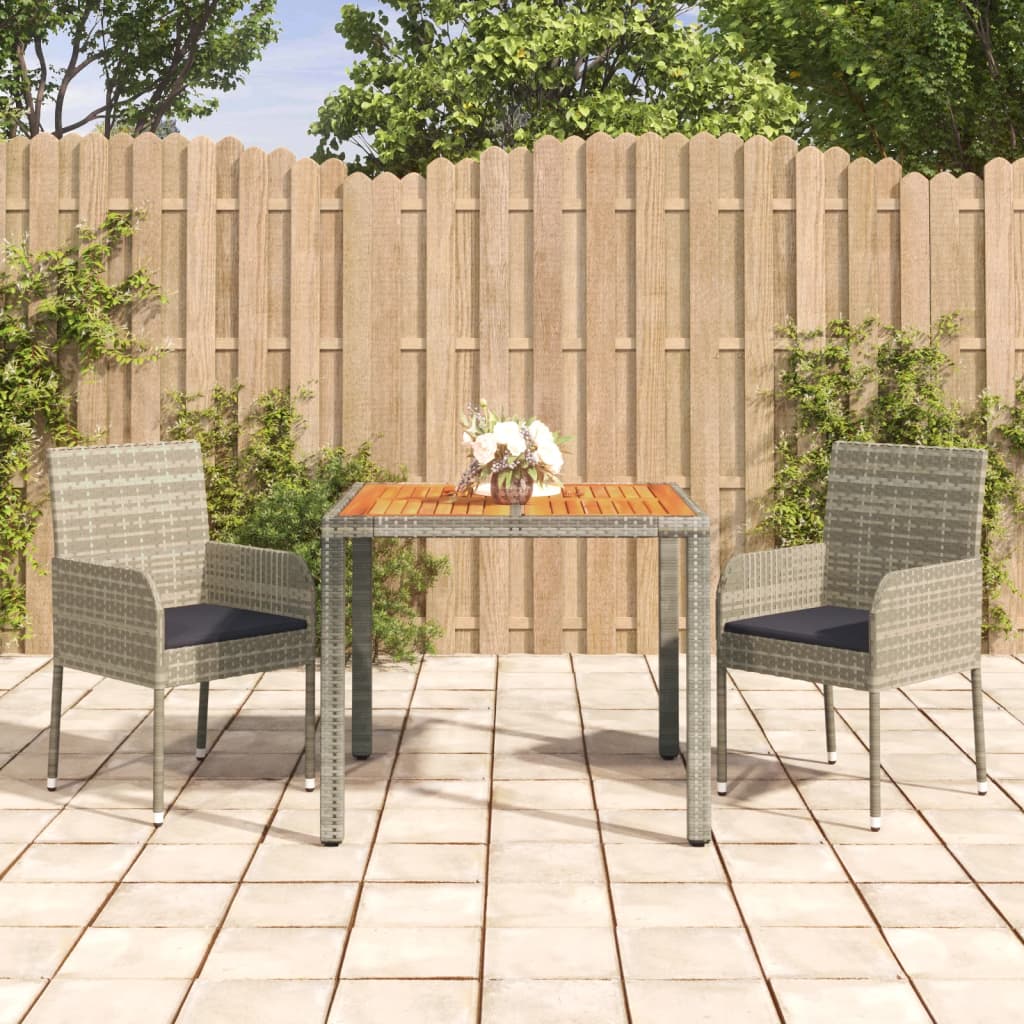 3 Piece Patio Dining Set with Cushions Gray Poly Rattan