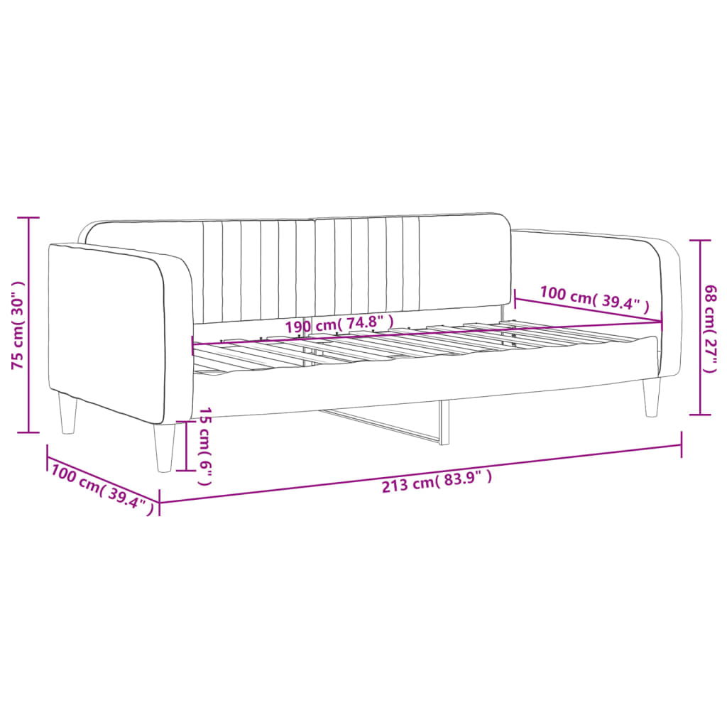 Day Bed without Mattress Light Gray 39.4"x74.8" Velvet