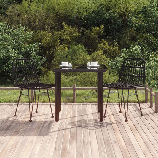 3 Piece Patio Dining Set Black Poly Rattan