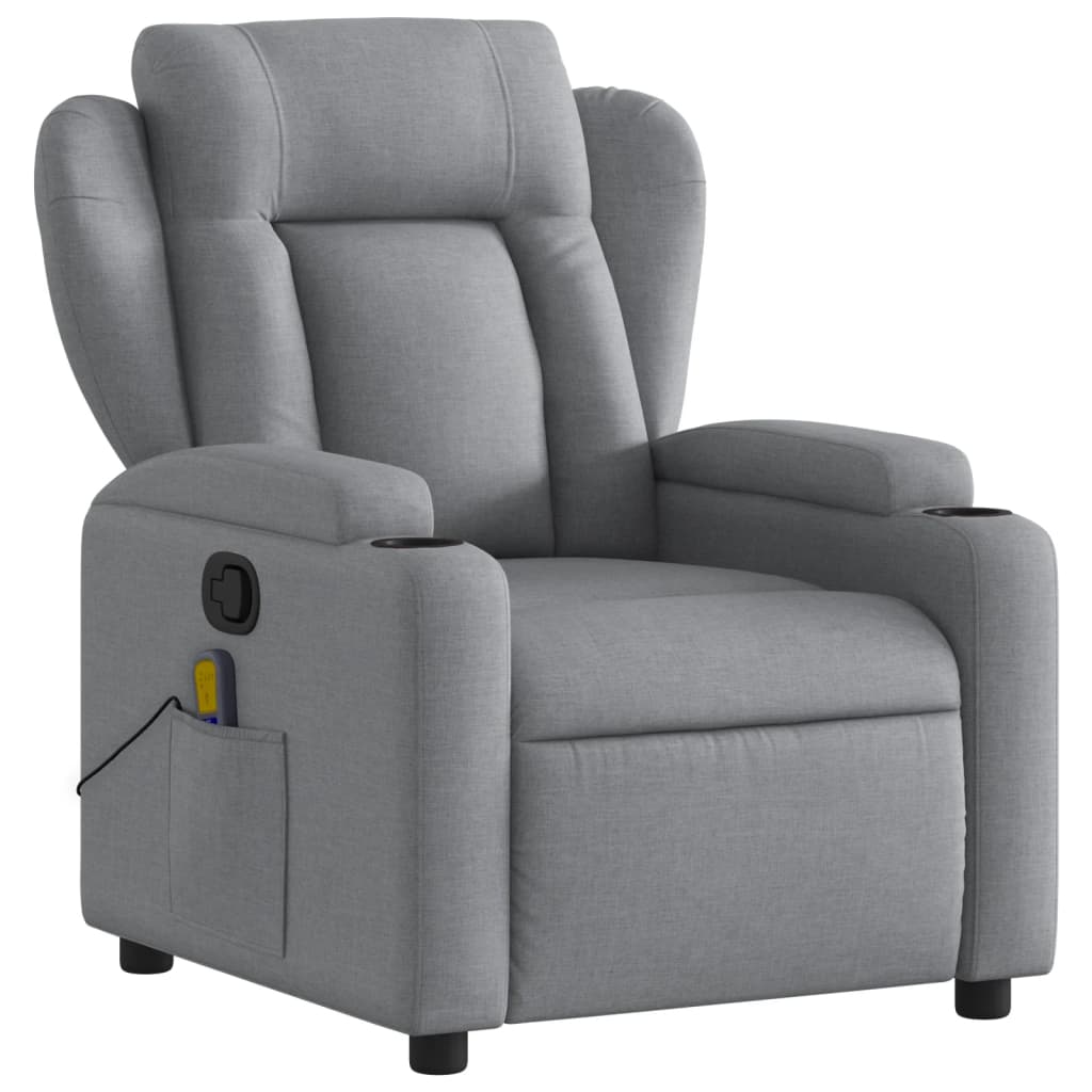 Massage Recliner Chair Light Gray Fabric