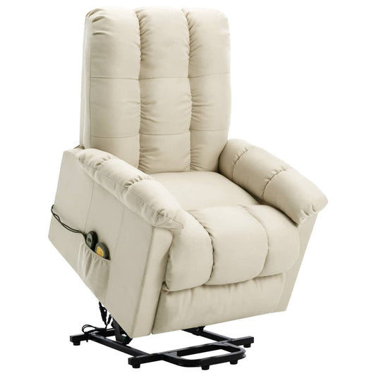 Power Lift Massage Recliner Cream Fabric