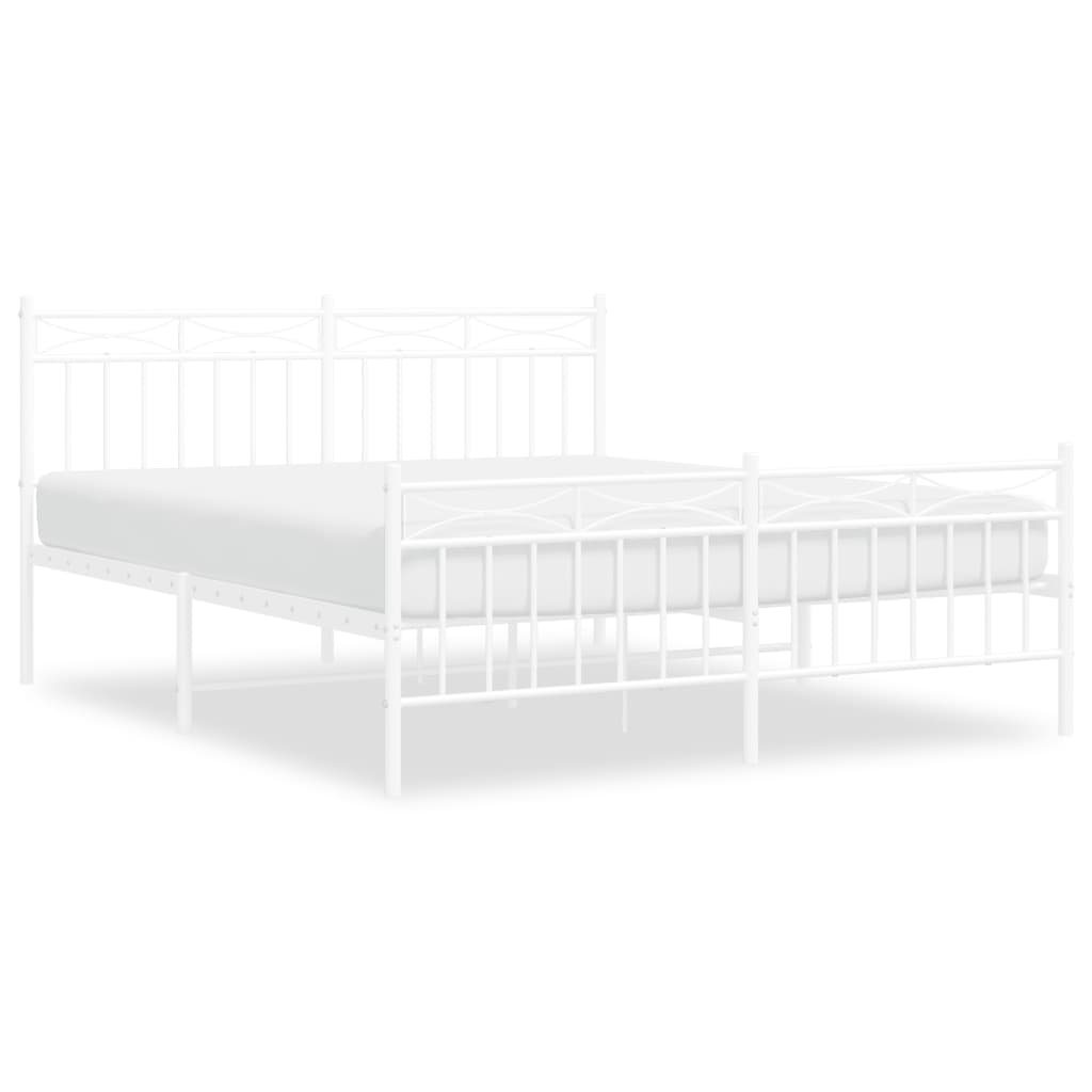 Metal Bed Frame without Mattress with Footboard White 59.1"x78.7"