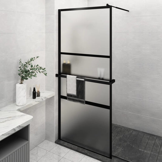 Walk-in Shower Wall with Shelf Black 35.4"x76.8" ESG Glass&Aluminum