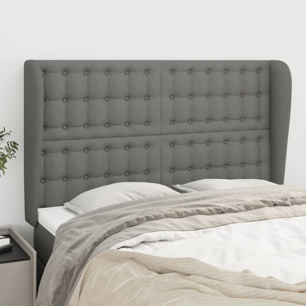 Headboard with Ears Dark Gray 57.9"x9.1"x46.5"/50.4" Fabric