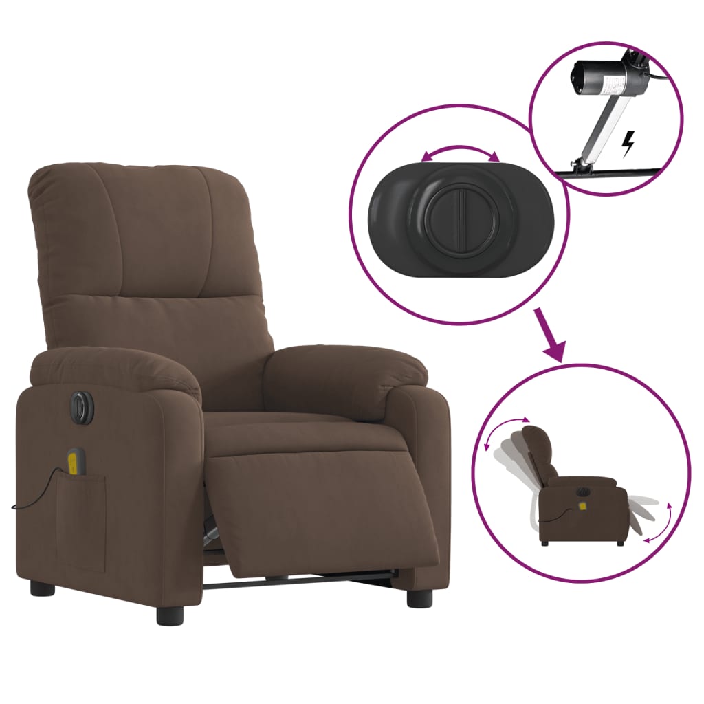 Electric Massage Recliner Chair Brown Microfiber Fabric