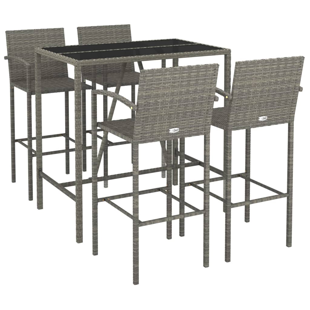 5 Piece Patio Bar Set Gray Poly Rattan