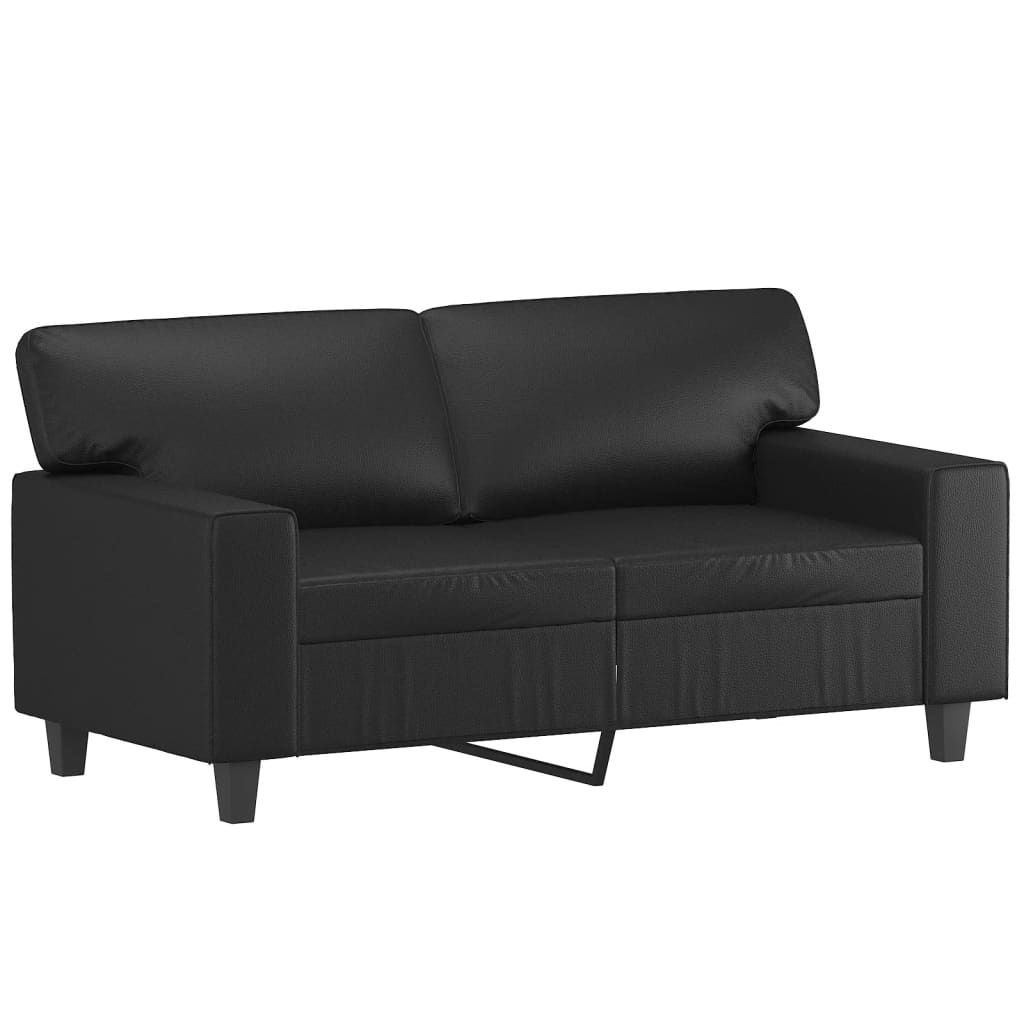 2 Piece Sofa Set with Pillows Black Faux Leather