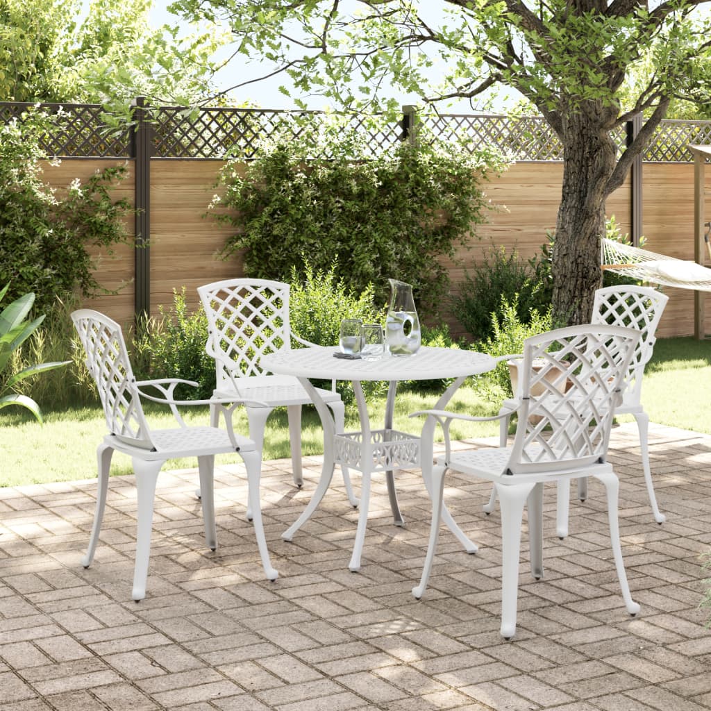 5 Piece Patio Dining Set White Cast Aluminum