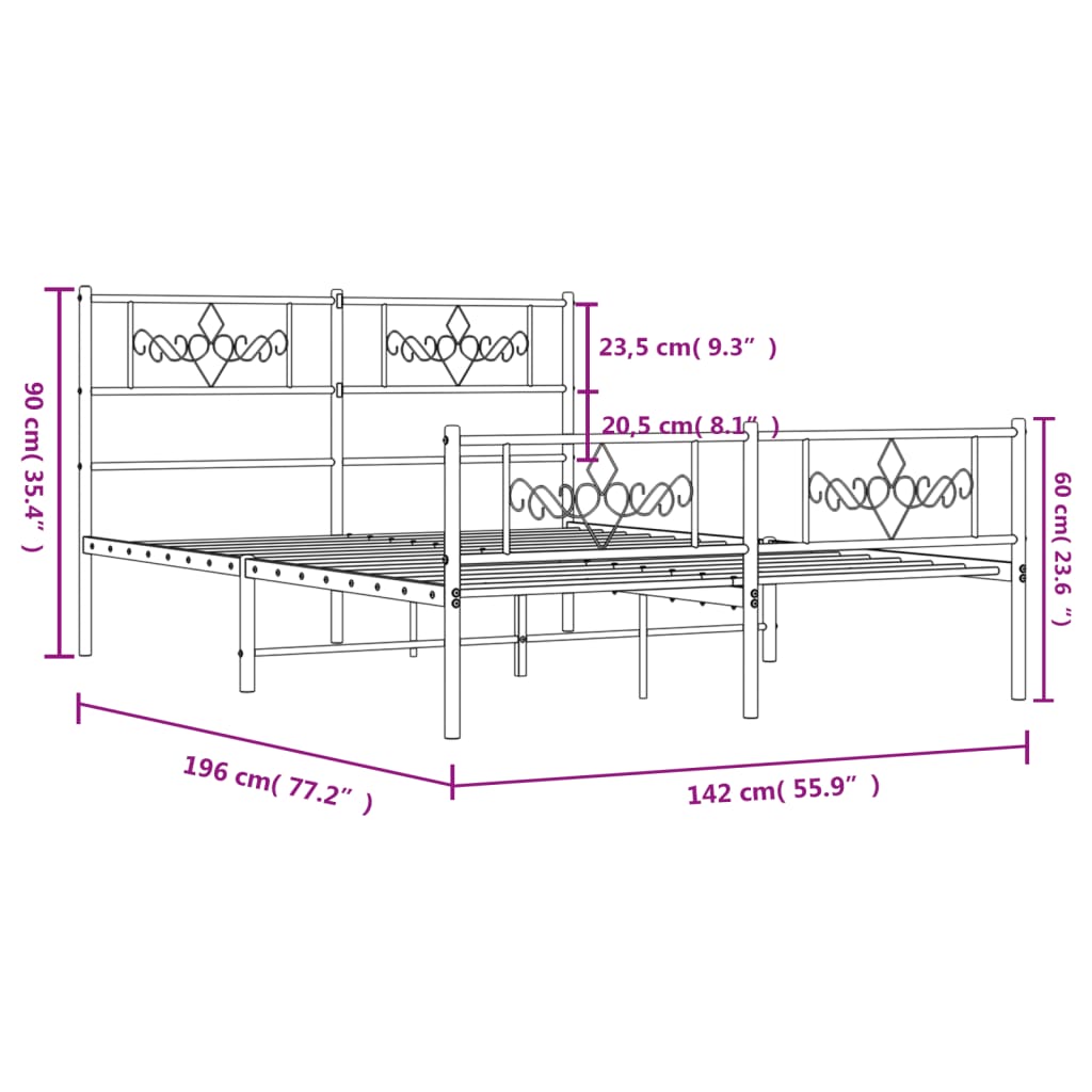 Metal Bed Frame without Mattress with Footboard Black 53.1"x74.8"