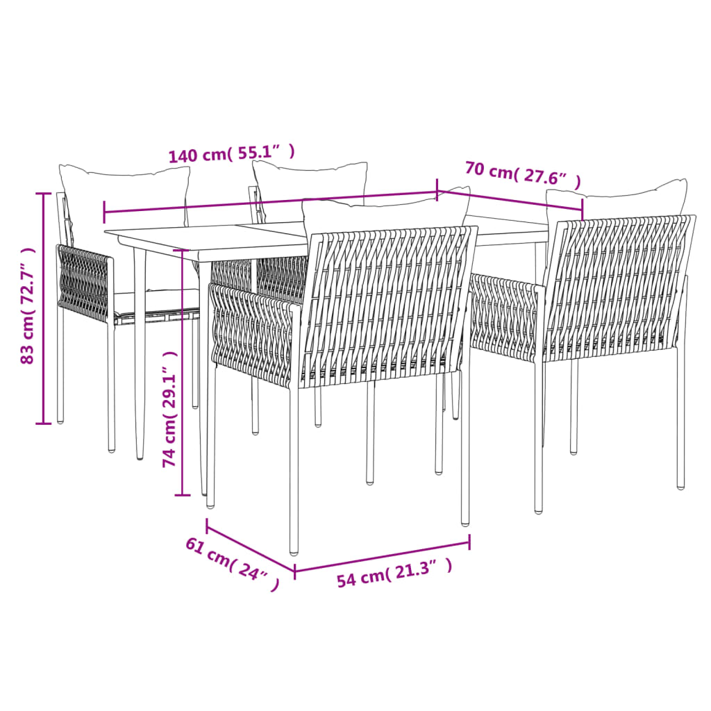 5 Piece Patio Dining Set with Cushions Poly Rattan and Steel