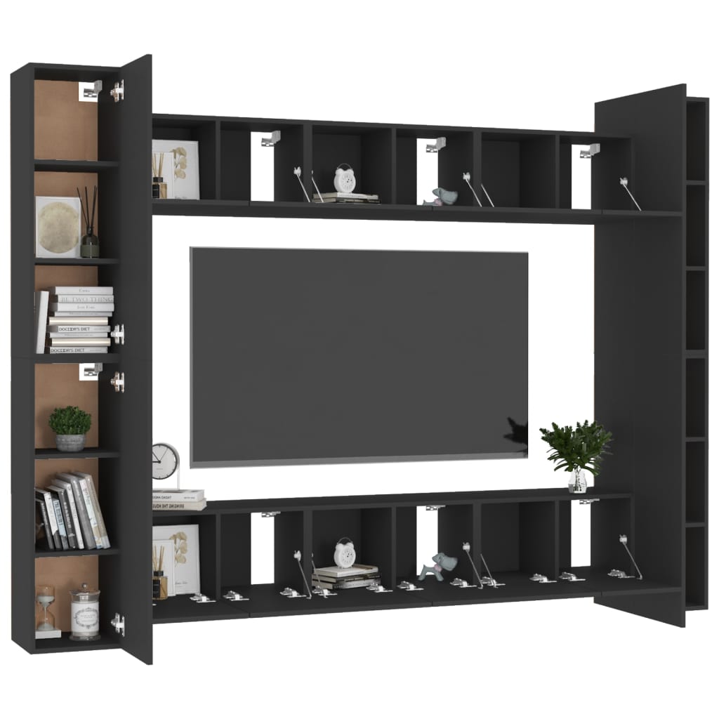 10 Piece TV Stand Set Black Engineered Wood