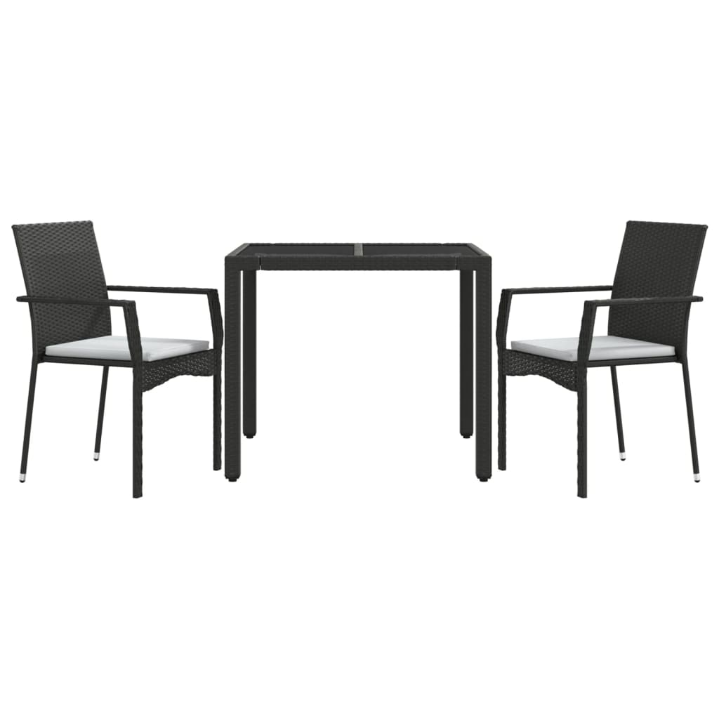 3 Piece Patio Dining Set with Cushions Black Poly Rattan