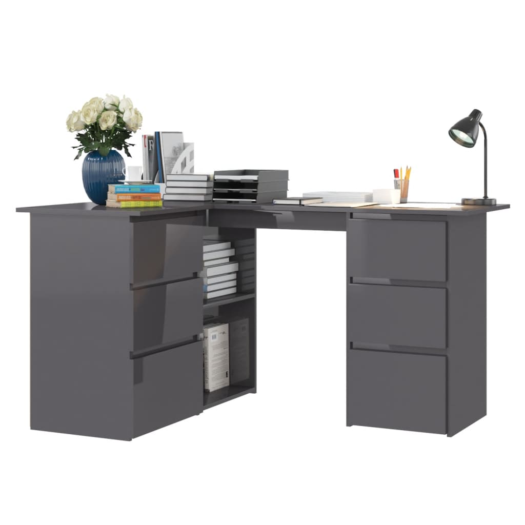 Corner Desk High Gloss Gray 57.1"x39.4"x29.9" Engineered Wood