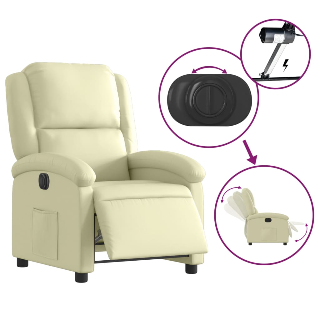 Electric Recliner Chair Cream Real Leather