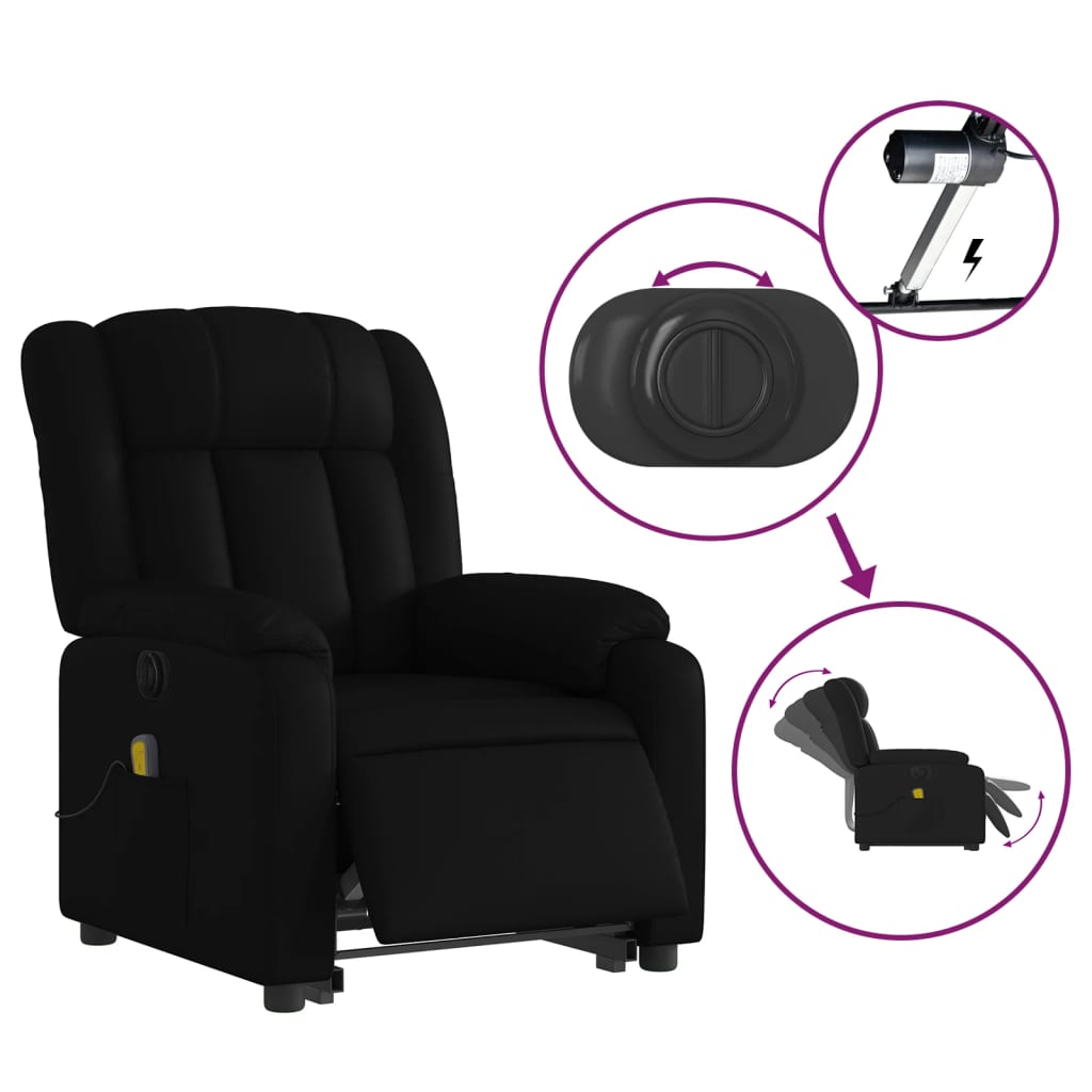 Electric Stand up Massage Recliner Chair Black Faux Leather