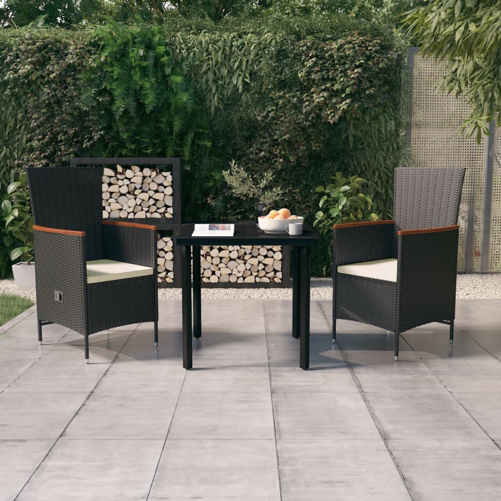 3 Piece Patio Dining Set with Cushions Black