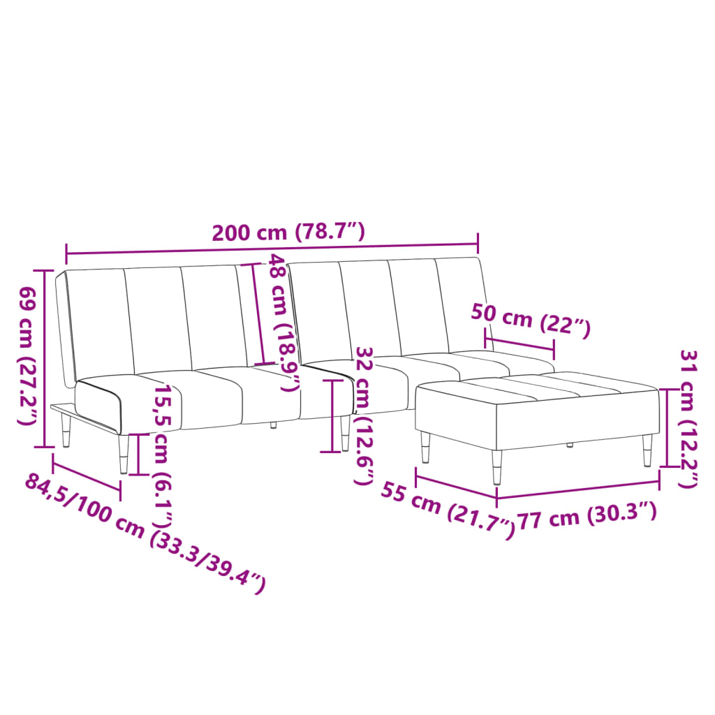 2-Seater Sofa Bed with Footstool Dark Gray Velvet