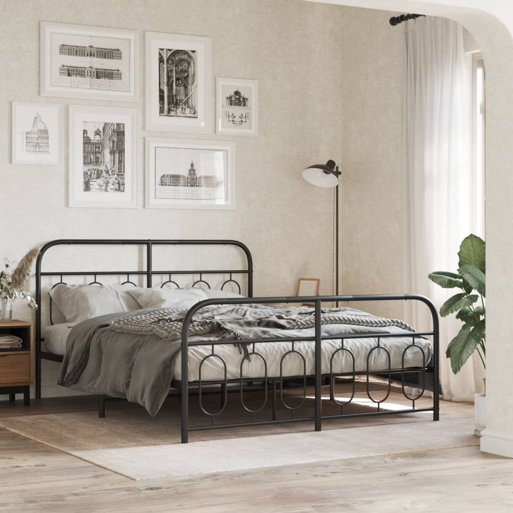 Metal Bed Frame without Mattress with Footboard Black 59.1"x78.7"