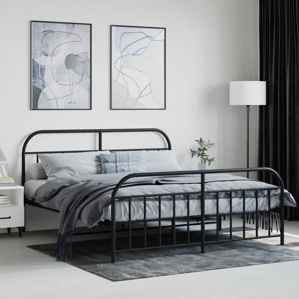 Metal Bed Frame without Mattress with Footboard Black 72"x83.9"