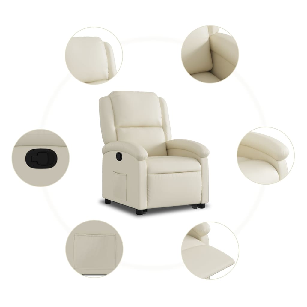 Stand up Recliner Chair Cream Faux Leather