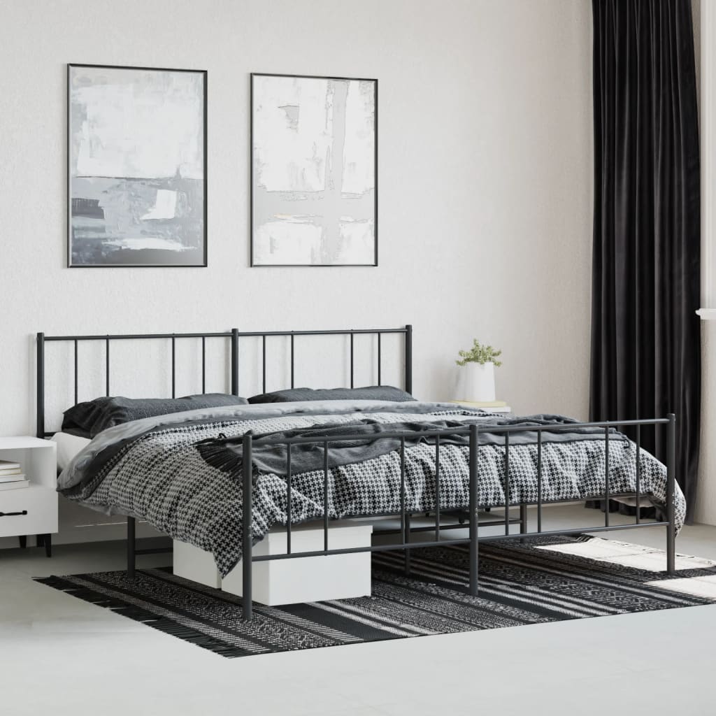 Metal Bed Frame without Mattress with Footboard Black 72"x83.9"