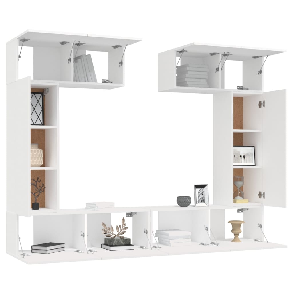 6 Piece TV Stand Set White Engineered Wood