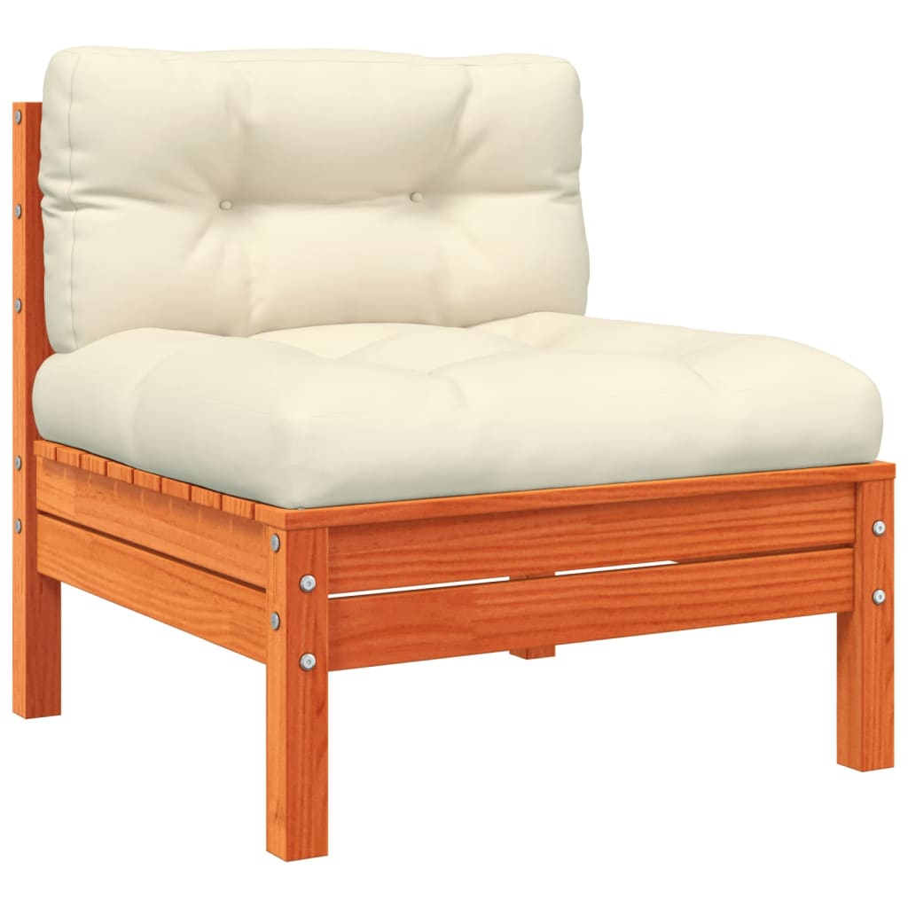 Patio Sofa with Cushions and Footstool Solid Wood Pine