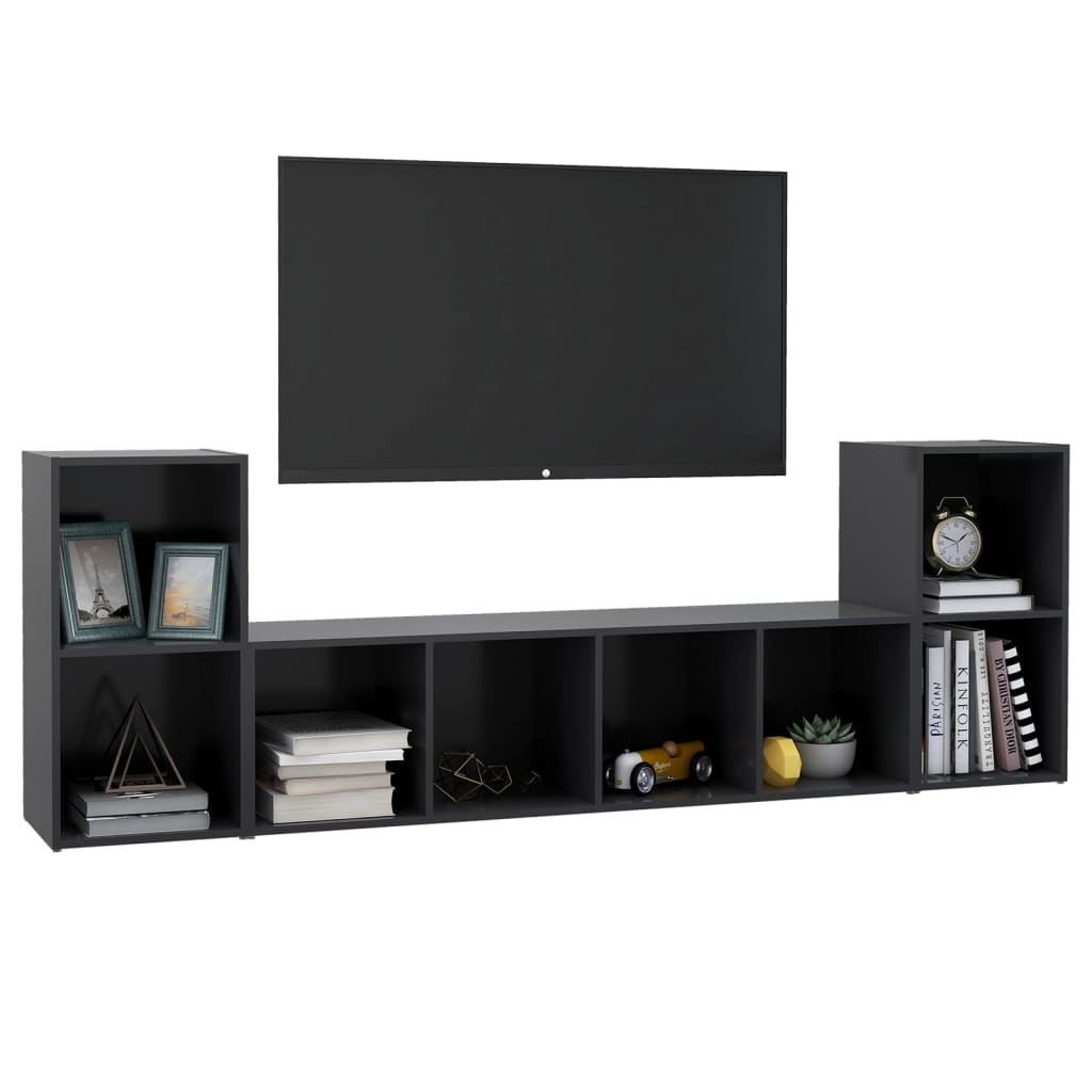 3 Piece TV Stand Set Gray Engineered Wood