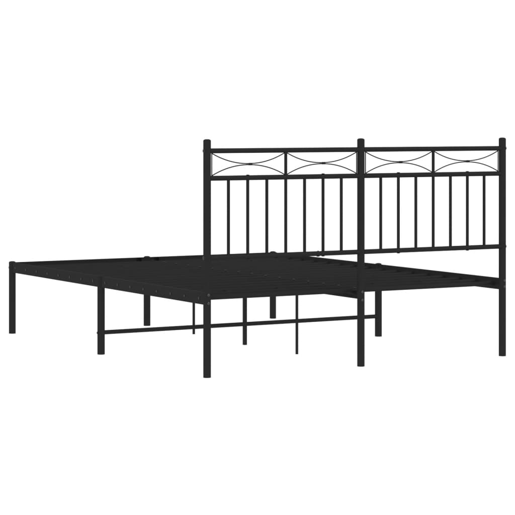 Metal Bed Frame without Mattress with Headboard Black 53.1"x74.8"