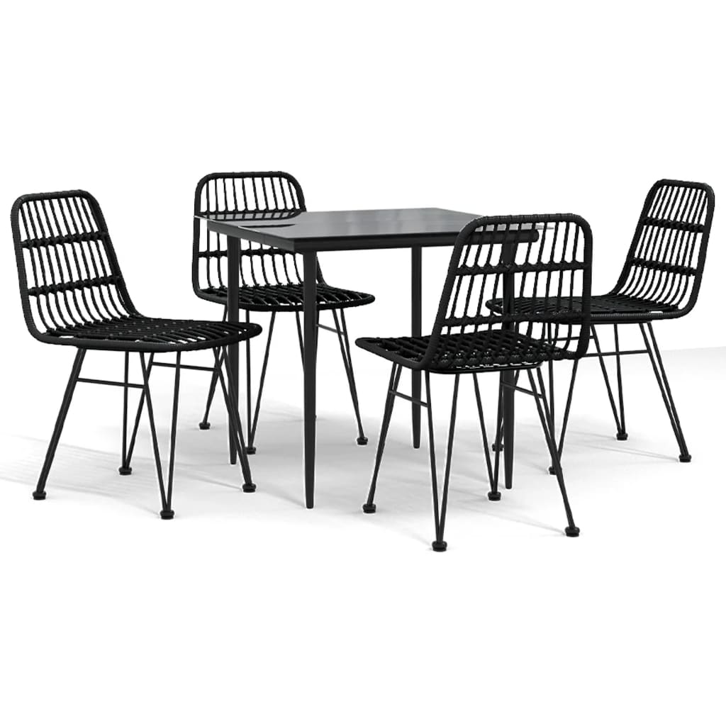 5 Piece Patio Dining Set Black Poly Rattan