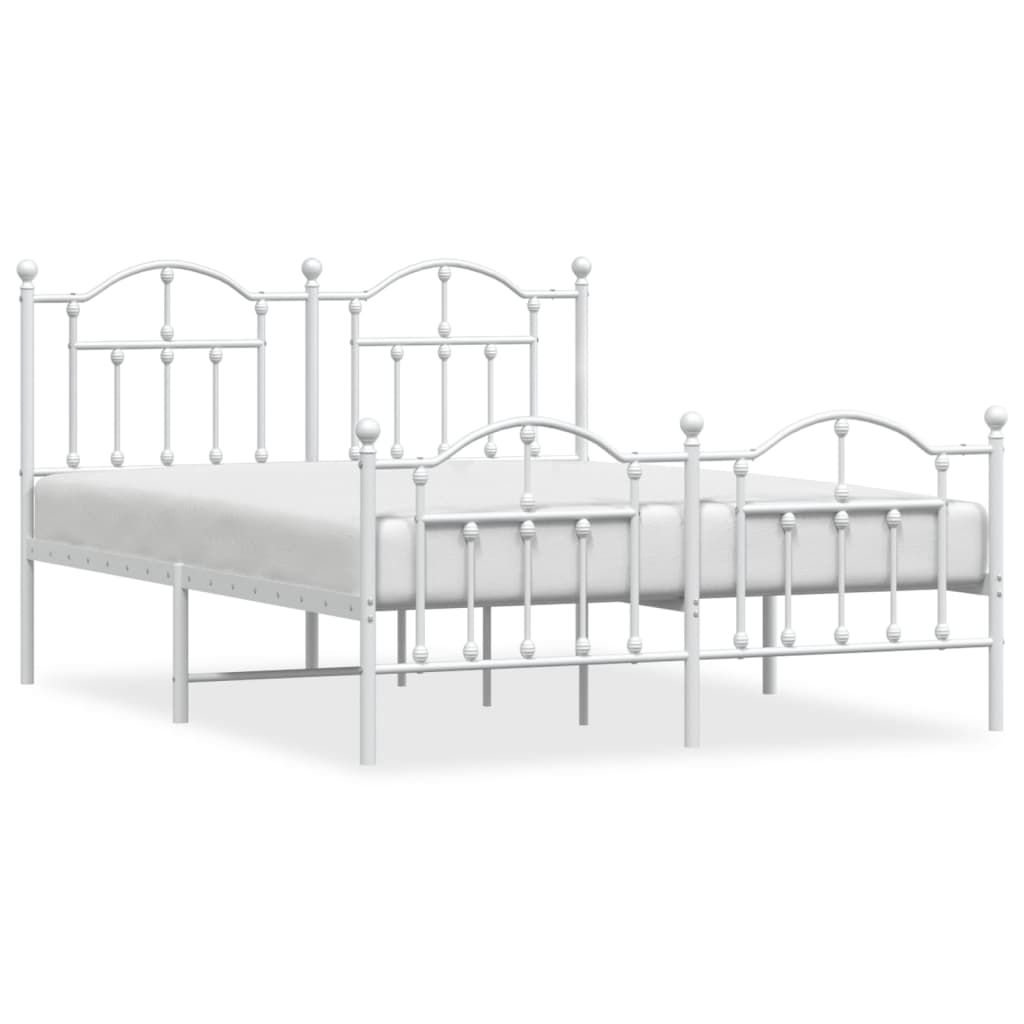 Metal Bed Frame without Mattress with Footboard White 59.1"x78.7"