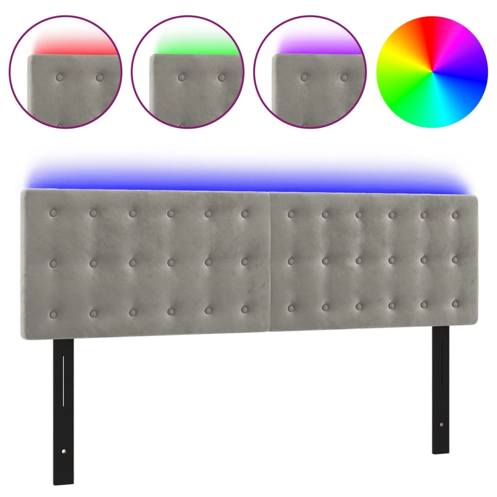 LED Headboard Light Gray 56.7"x2"x30.7"/34.6" Velvet