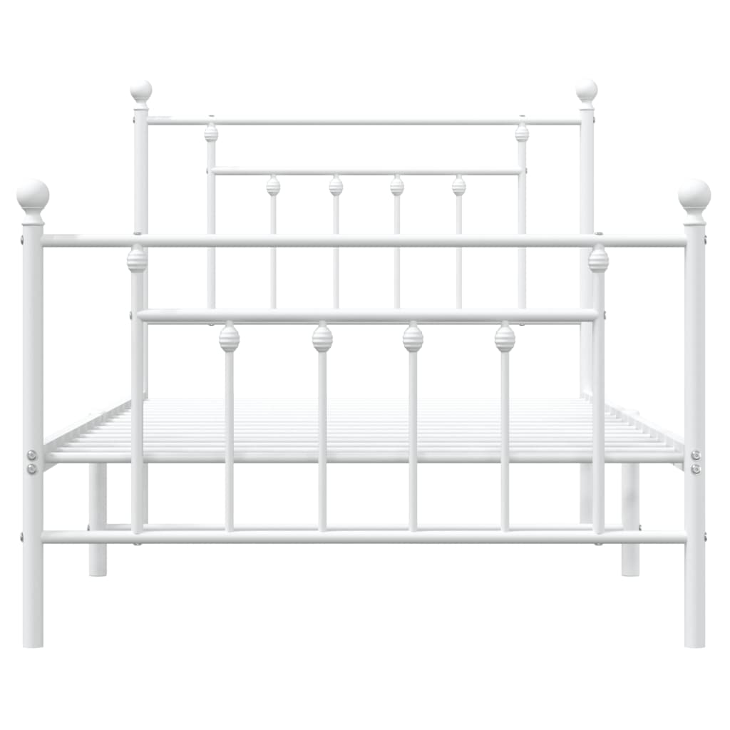 Metal Bed Frame without Mattress with Footboard White 39.4"x74.8"