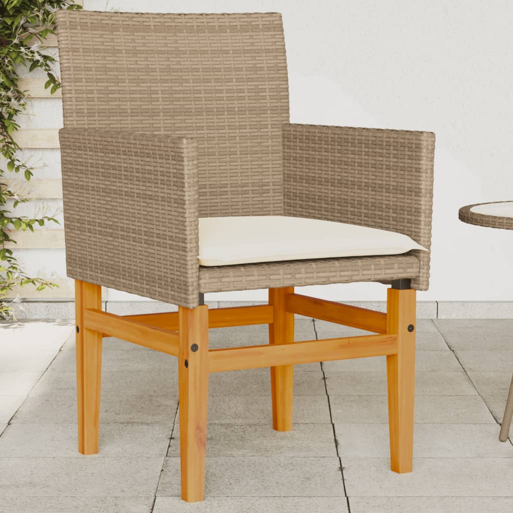 Patio Chairs with Cushions 2 pcs Beige Poly Rattan&Solid Wood