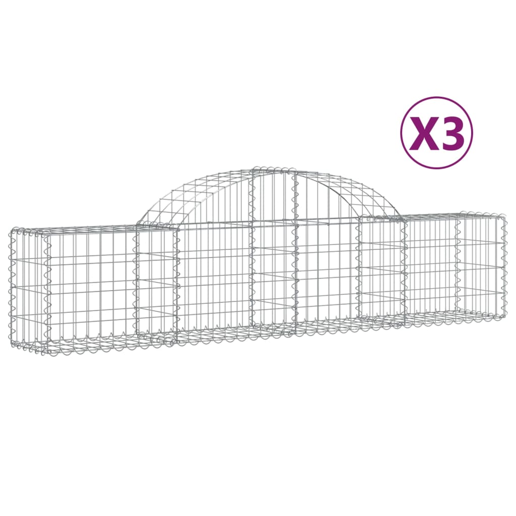 Arched Gabion Baskets 3 pcs 78.7"x11.8"x15.7"/23.6" Galvanized Iron