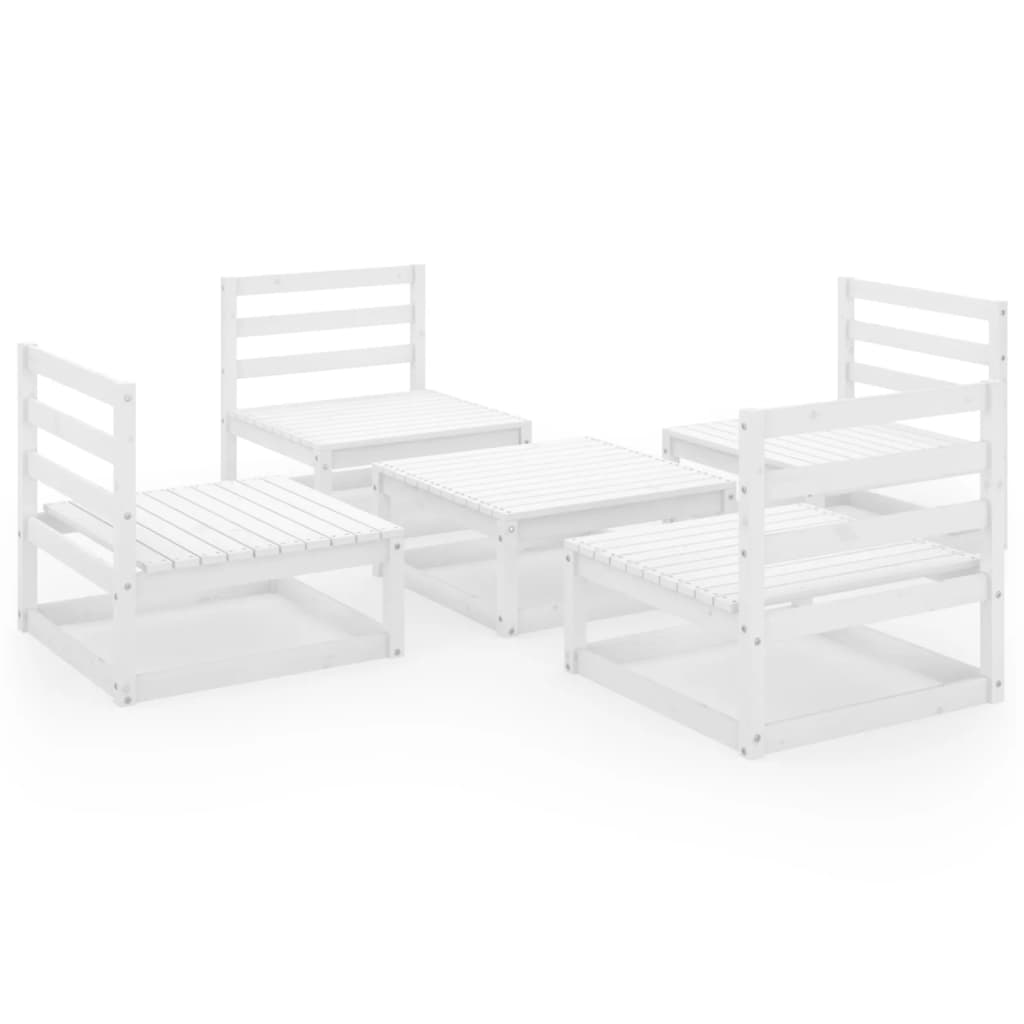 5 Piece Patio Lounge Set White Solid Pinewood