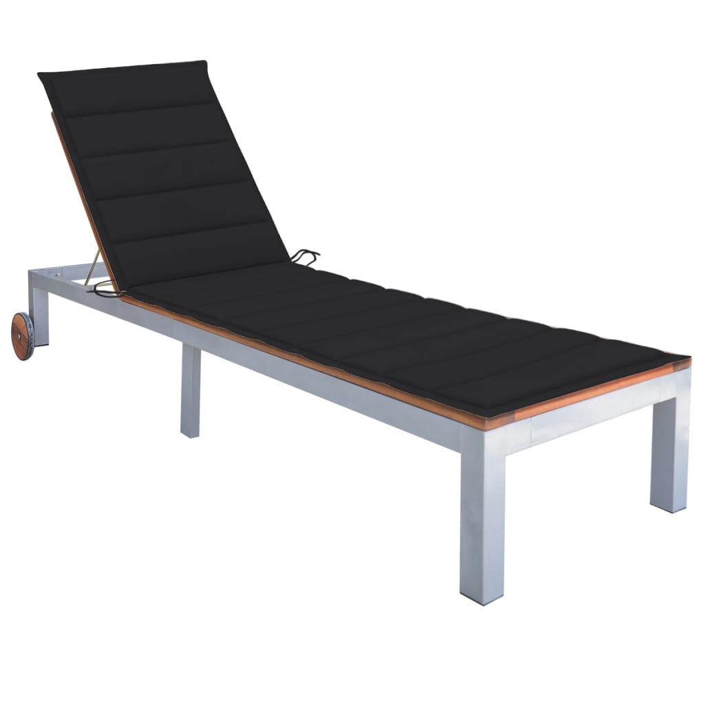 Sun Lounger with Cushion Solid Acacia Wood and Galvanized Steel