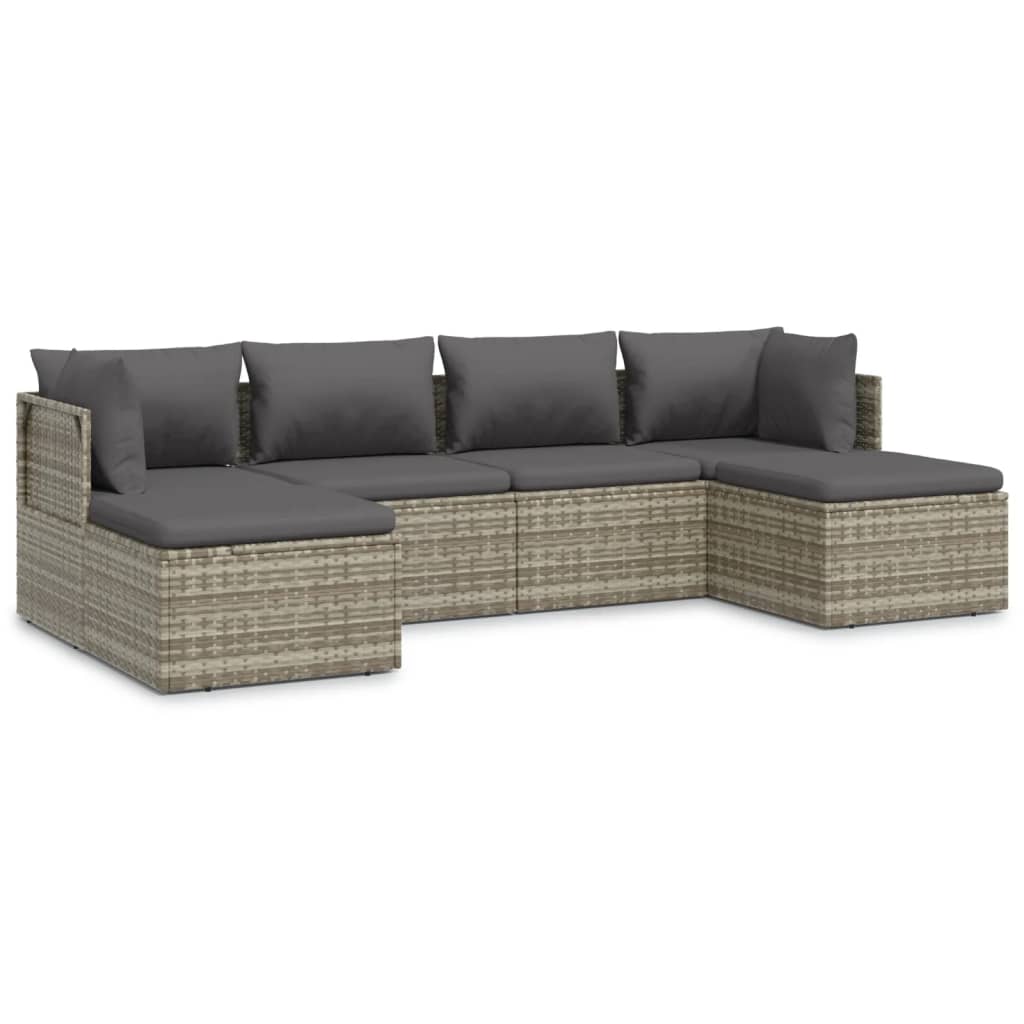 6 Piece Patio Lounge Set with Cushions Gray Poly Rattan