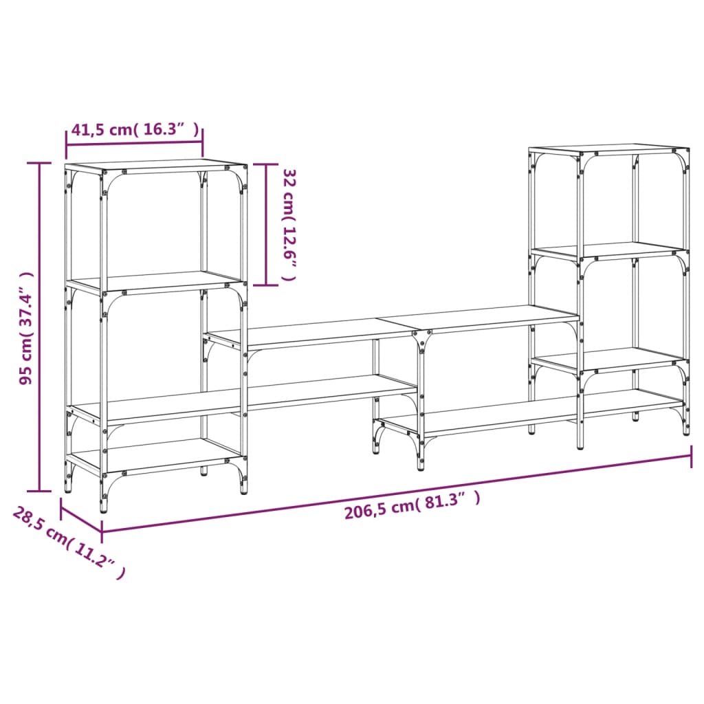 TV Stand Black 81.3"x11.2"x37.4" Engineered Wood