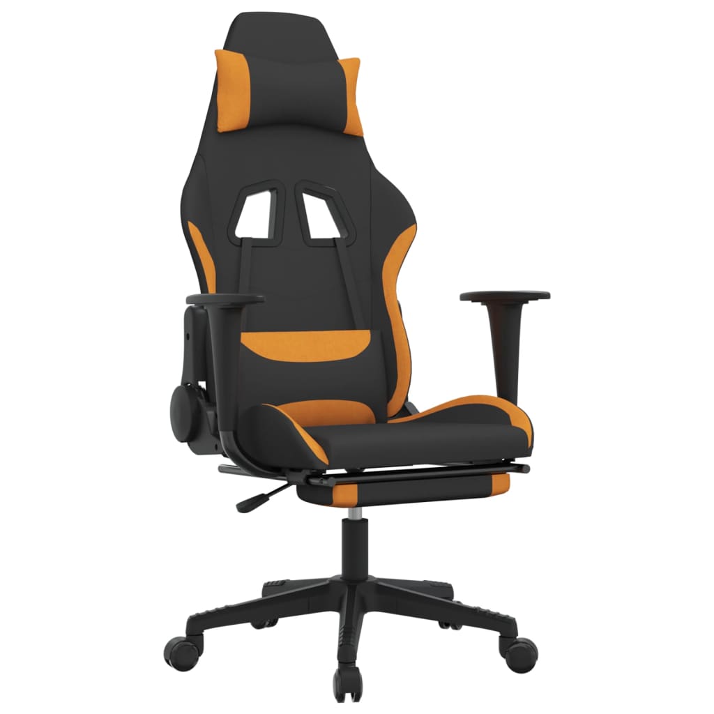 Gaming Chair with Footrest Black and Orange Fabric