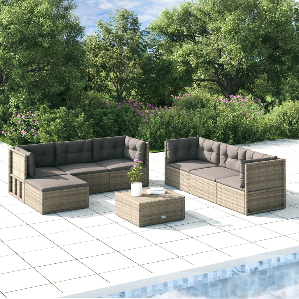 7 Piece Patio Lounge Set with Cushions Gray Poly Rattan