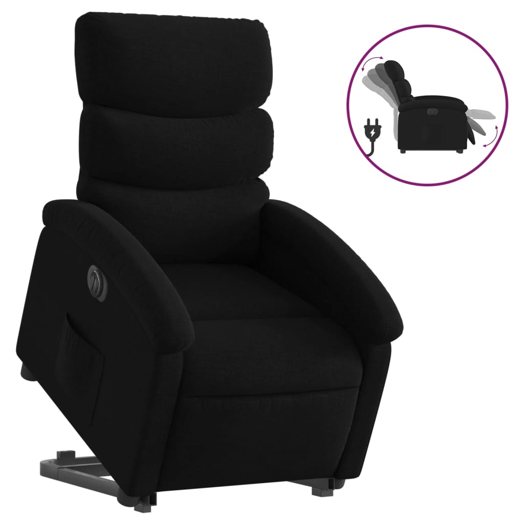 Electric Stand up Recliner Chair Black Fabric