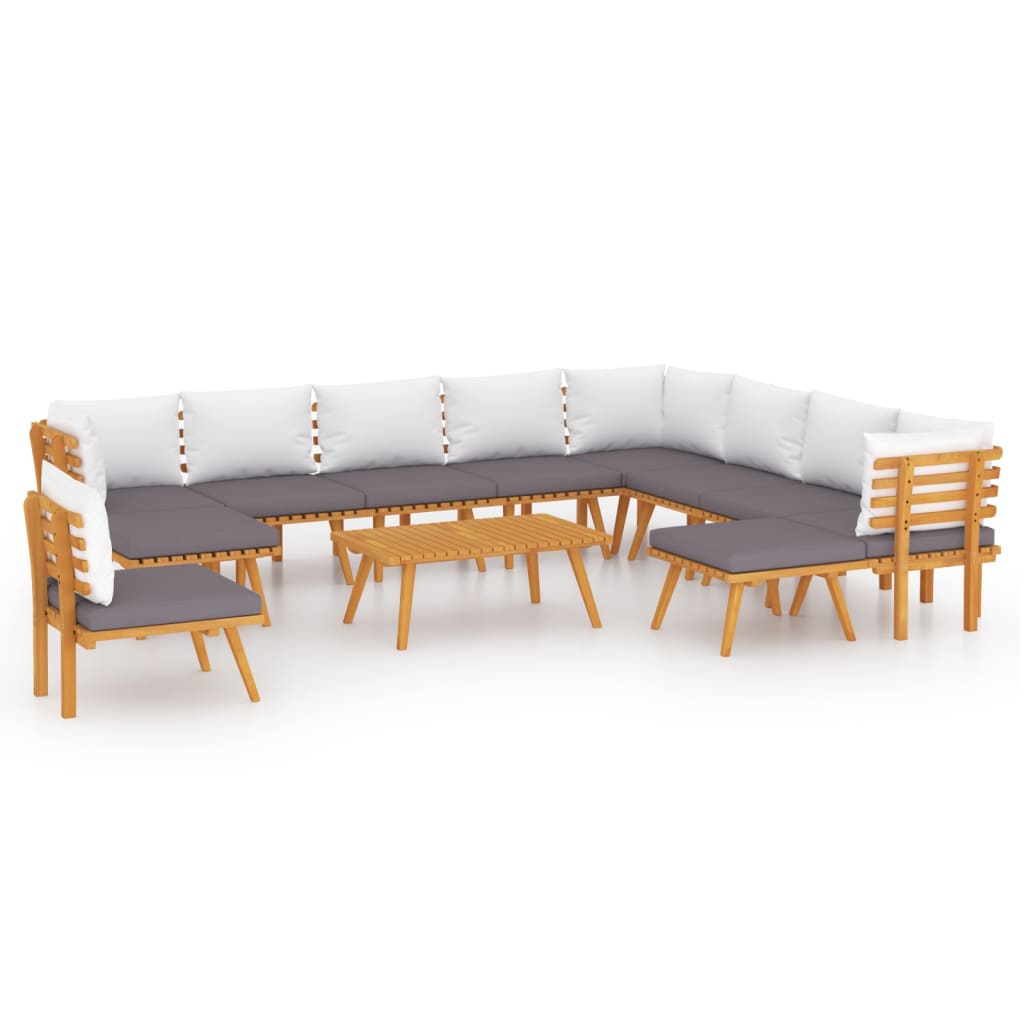 12 Piece Patio Lounge Set with Cushions Solid Acacia Wood